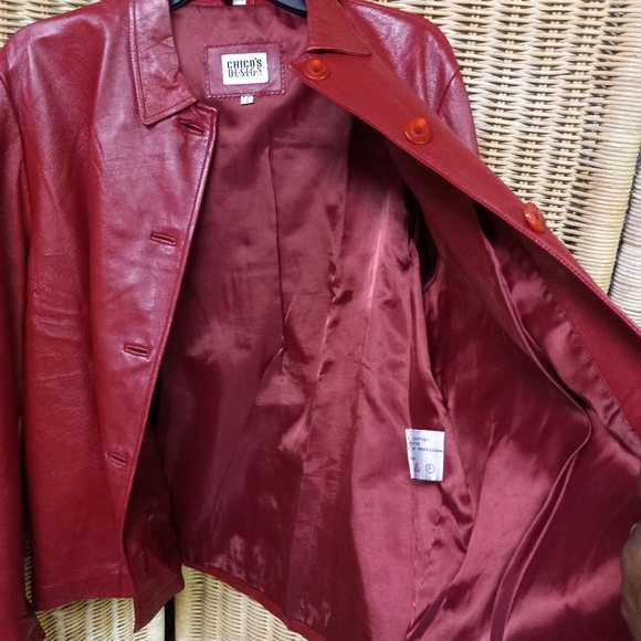 CHIC'S  Design Jacket Red Leather  Blazer Button Down  Size 12/44 chest - Picture 5 of 12